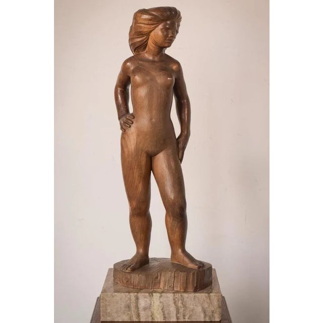 Wood Carved Female Nude with Stand For Sale - Image 17 of 17