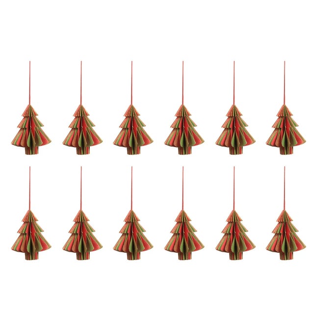 Transitional Miriam Paper Deco Tree Ornaments, Gold/Red/Green, Set of 12, 4.5" For Sale - Image 3 of 3
