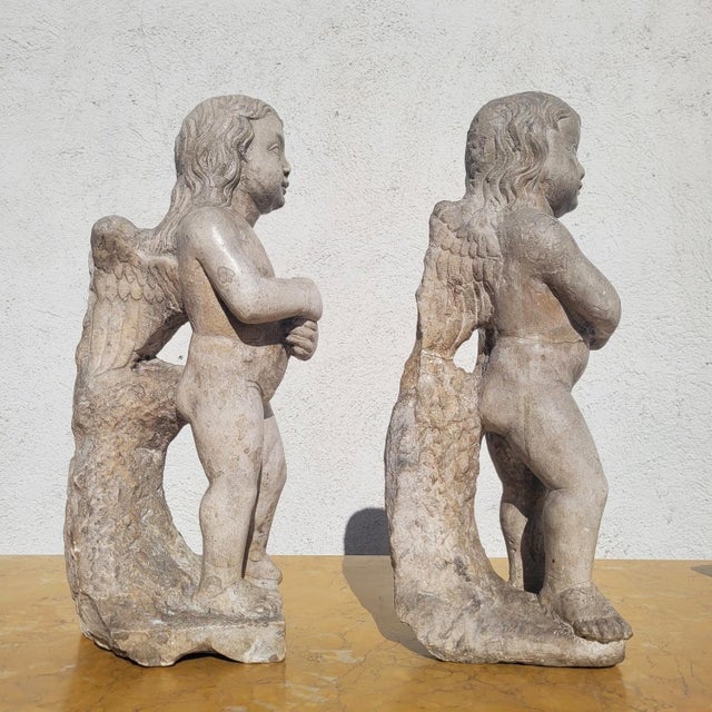 18th Century Candle-Bearing Angels in Marble, Set of 2 For Sale - Image 16 of 18