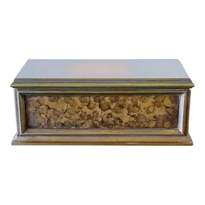 Vintage Rectangular Table Box in Antique Gold Finish With Orange Velvet ...