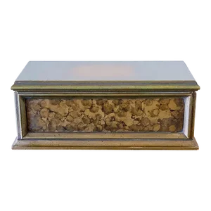 Vintage Rectangular Table Box in Antique Gold Finish With Orange Velvet Lining
