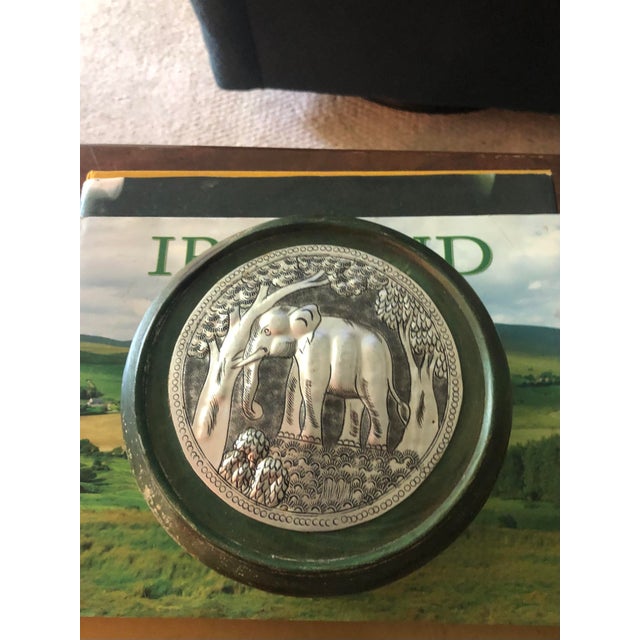 Round Green Wood Box With Elephant Tin Accent For Sale - Image 10 of 10