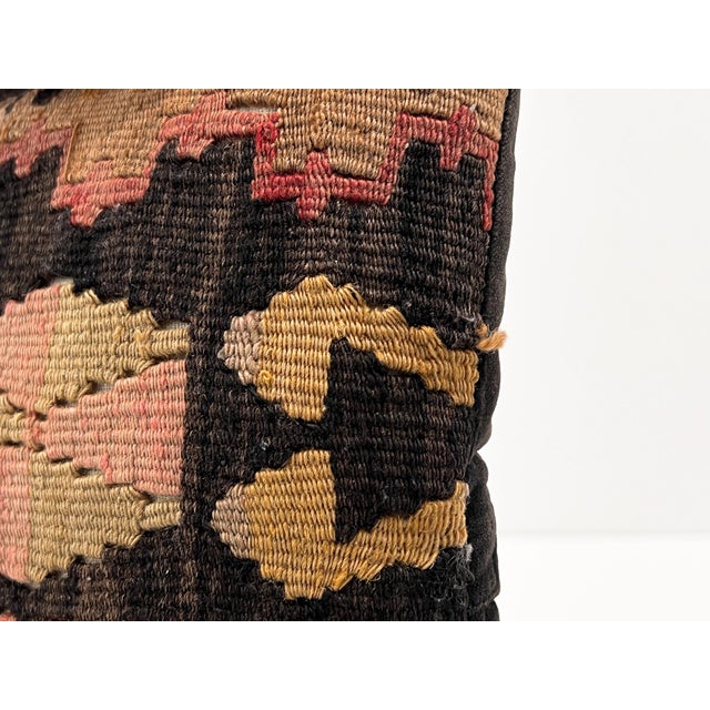 Vintage Turkish Kilim Pillow | Handwoven Wool Decorative Cushion | 14 in X 14.5 In For Sale - Image 12 of 12