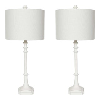 Late 20th Century Tall White Gesso Table Lamps With Shades - a Pair For Sale