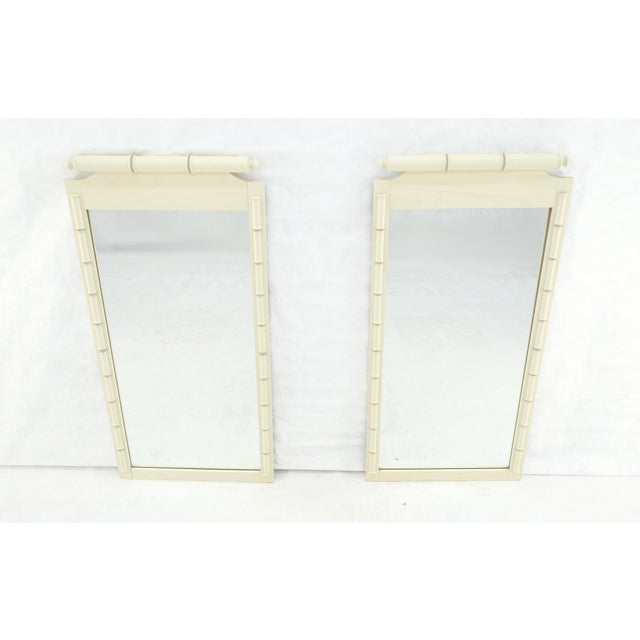 Henredon Pair of White Lacquer Mid Century Modern Rectangle Faux Bamboo Wall Mirrors For Sale - Image 4 of 9