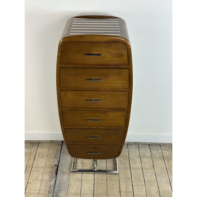 Art Deco Style Storage Unit with Drawers in Wood and Chrome, 2000s For Sale - Image 6 of 13