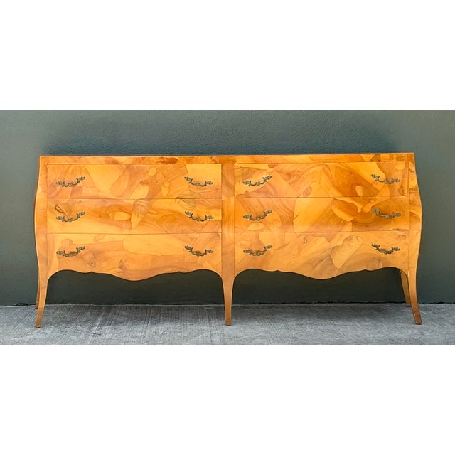 Vintage Italian Burl Olive Wood Long Dresser For Sale - Image 11 of 12
