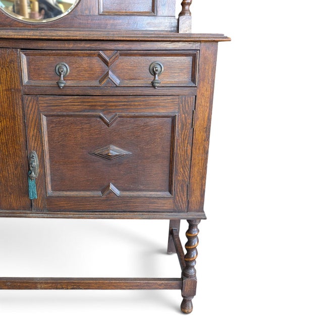 English Antique Jacobean Revival Mirrored Buffet With Barley Twist For Sale - Image 3 of 18