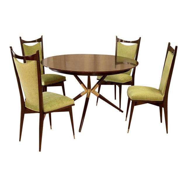 1940s French Art Deco Round Dining Table and 4 Chairs - Set of 5 For Sale