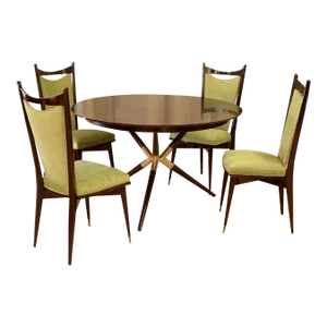 1940s French Art Deco Round Dining Table and 4 Chairs - Set of 5