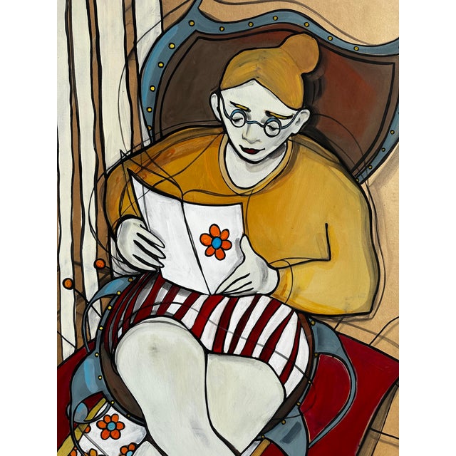 Early 21st Century Claire Terrenoire, Woman Reading, 2000s, Paint on Panel For Sale - Image 5 of 5