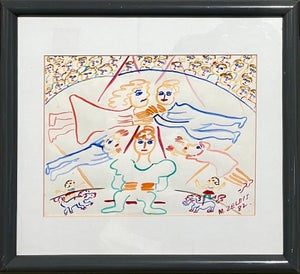 Malcah Zeldis, Malcah Zeldis Folk Art Gouache Painting Outsider Circus Trapeze Artist Acrobats, 1982