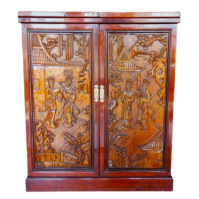 Asian Chinese Hand Carved Dry Bar Folding Flip Top 20th Century For Sale - Image 16 of 16
