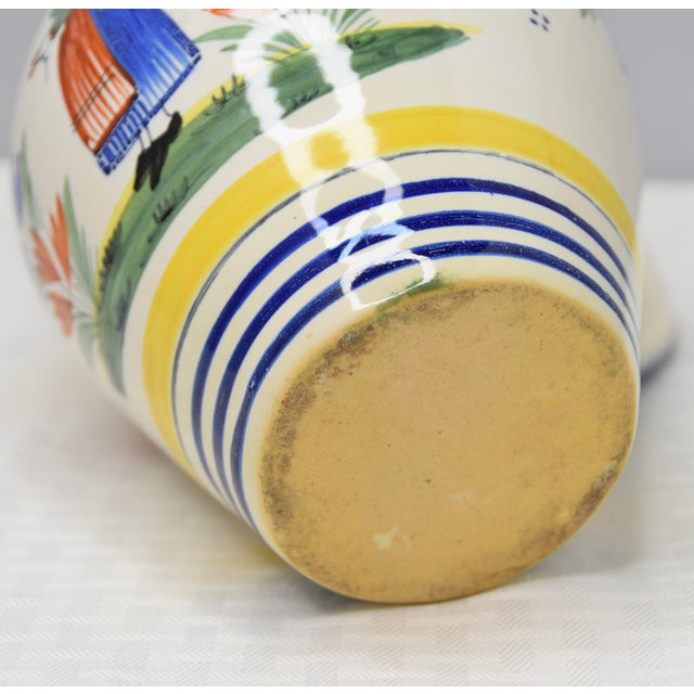 Antique Hand Painted France Henriot Quimper Faience Pottery Pitcher Jug For Sale - Image 9 of 10