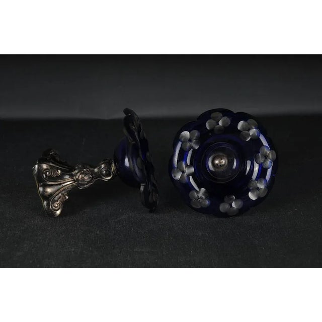 Antique Silver Caviar Bowls in Blue Glass, Set of 2 For Sale - Image 5 of 11