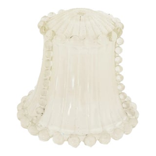 Vintage 1940s Clear and Opaque Glass Bell-Shaped Lamp Shade With Candlewick Bead Details For Sale