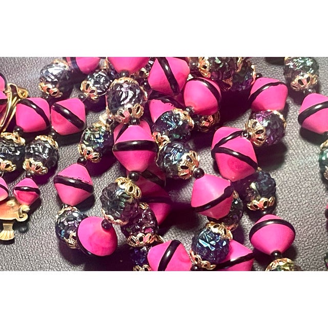 1960s MCM Jewelry Hot Pink Lava Bead Necklace and Earrings Demi-Parure For Sale - Image 5 of 7