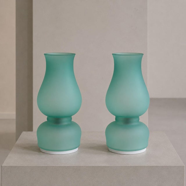Green 1970s Aureliano Toso Green Murano Glass Table Lamps - Pair For Sale - Image 8 of 8