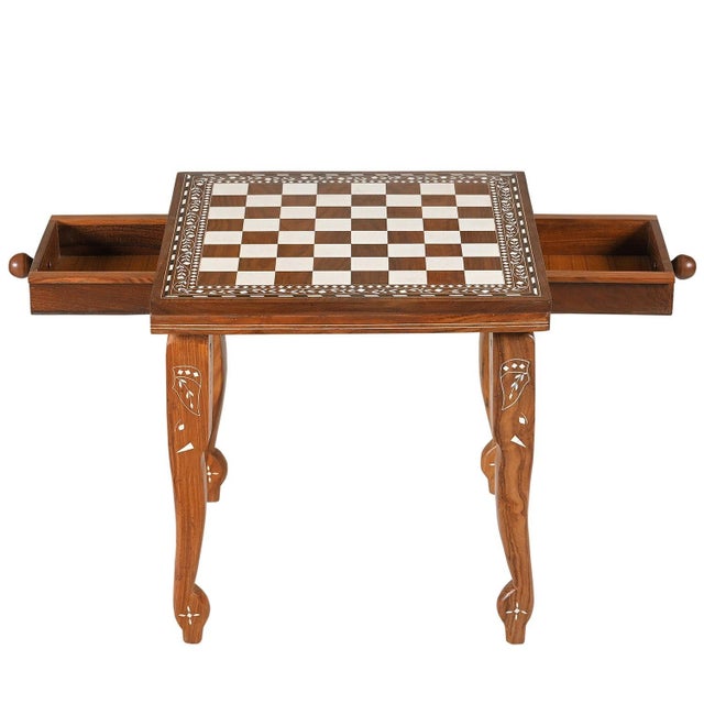 Art Deco Hand Inlaid Wooden Chess Board End Table With Wooden Pegs For Sale - Image 3 of 4