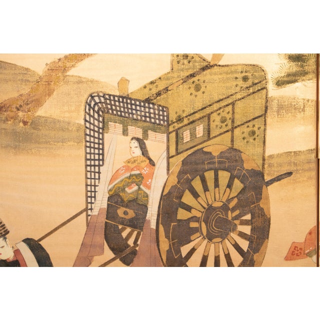 1970-1980s Shōwa Era Japanese Silk Byobu Screen "The Tale of Genji" For Sale - Image 9 of 18