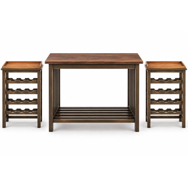 Late 20th Century Vintage Thai Teak Wine Console & Side Tables in Antique Bronze—Set of 3 For Sale - Image 5 of 7