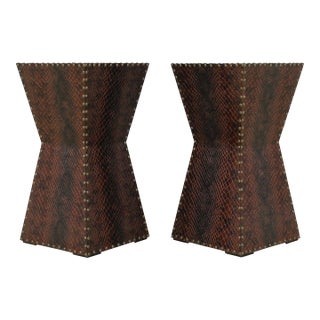 Pair Modern Design Snake Skin Leather Tables For Sale