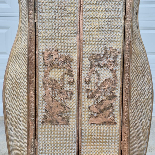 Unusual 20th Century Chinoiserie Pagoda Top Bombe Form Cane 2-Door Storage Cabinet For Sale In Washington DC - Image 6 of 12