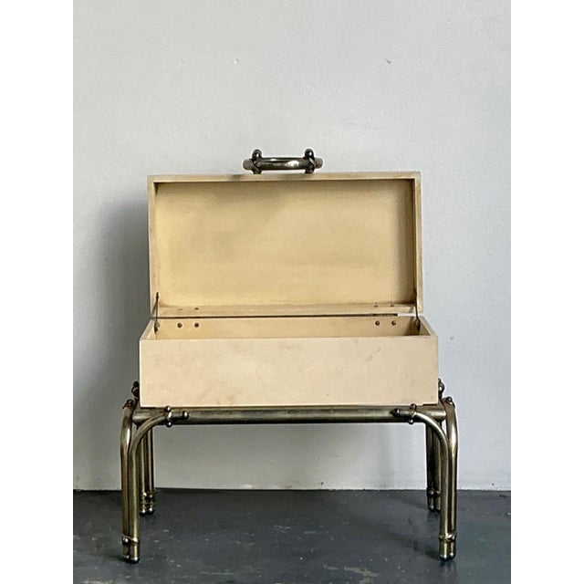Vintage Brass and Parchment Box on Chrome Stand After Karl Springer For Sale - Image 10 of 13