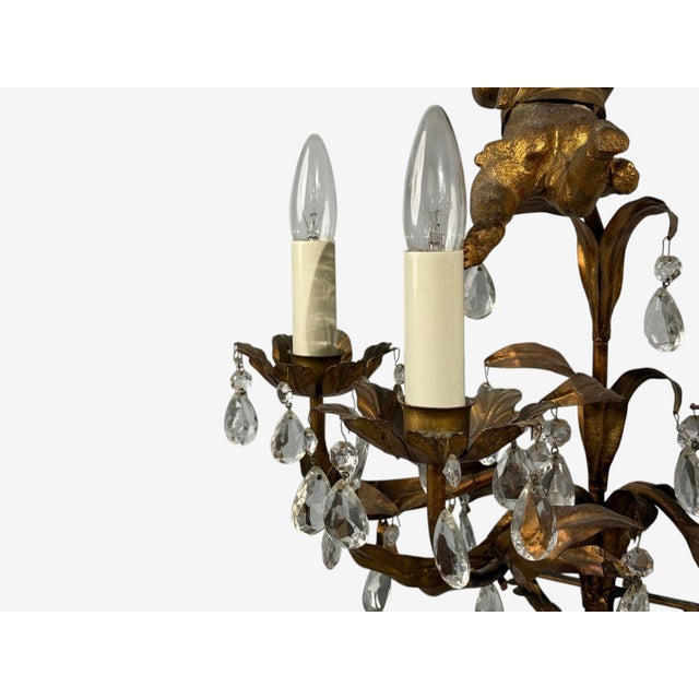 1950sFrench Marie Therese Style, Cherub Wall Sconces, Gilt-Brass, Crystal - a Pair For Sale - Image 10 of 12