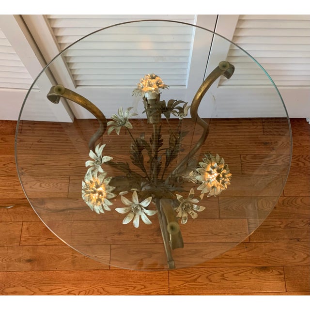 Hollywood Regency Vintage Italian Tole Table With Candle Holders For Sale - Image 3 of 11