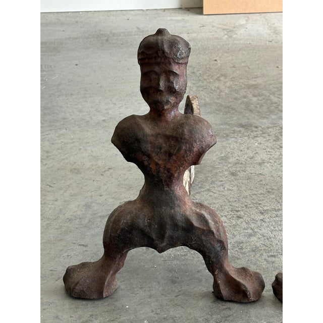 Chinoiserie Antique Early 19th Century Americana Figural Andirons For Sale - Image 3 of 9