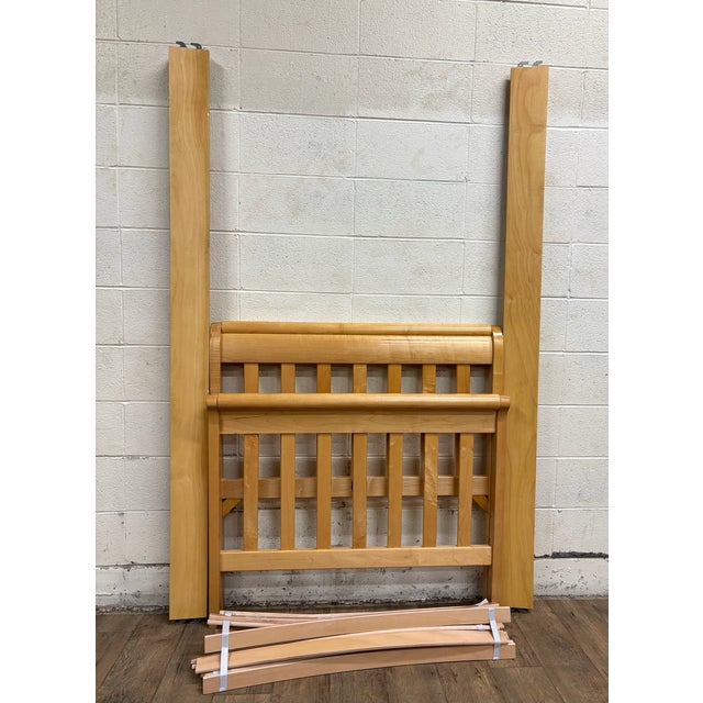 This is a gorgeous vintage twin size Blonde Mission arts and Crafts style slat sleigh bed by Child Craft Industries etc....