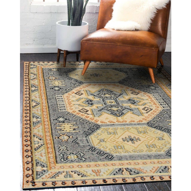 Gray 9x12 Luna Kilim Blue Traditional Medallion Hand Knotted Wool Carpet Rug For Sale - Image 8 of 10