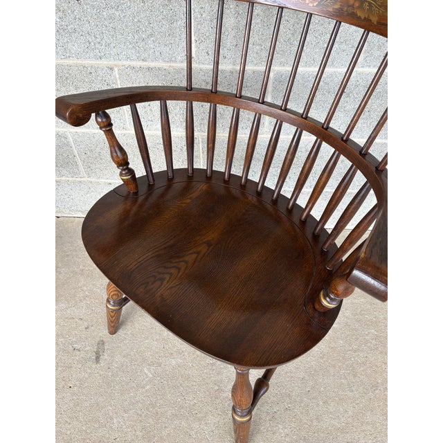 Brown Hitchcock New London Model Oak Paint Decorated Arm Chairs - A Pair For Sale - Image 8 of 11