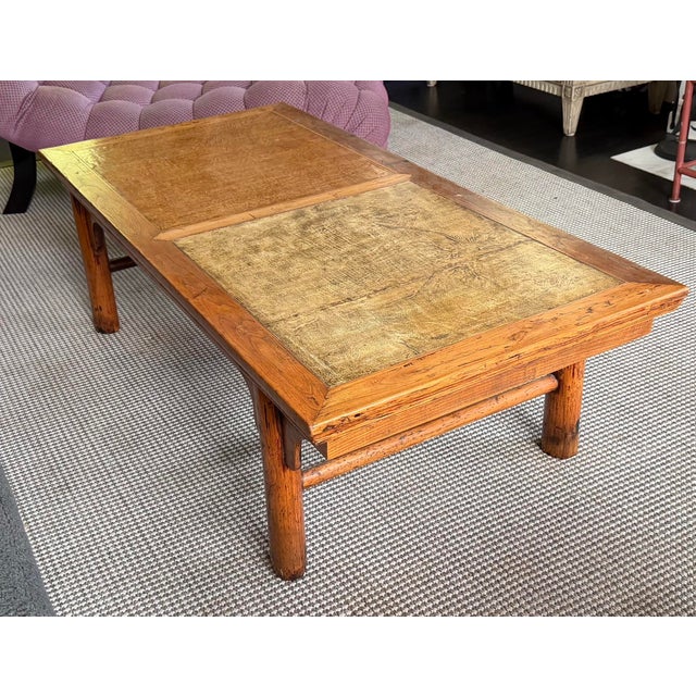 19th Century Antique Chinese Ming Style Leather Top Elm Coffee or Cocktail Table For Sale - Image 5 of 5