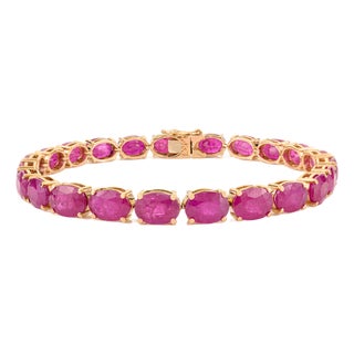 Certified 23.37 Carat Pinkish Red Ruby Bracelet Valentine Gift in 14k Yellow Gold For Sale