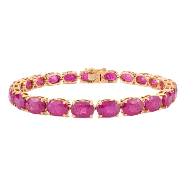 Certified 23.37 Carat Pinkish Red Ruby Bracelet Valentine Gift in 14k Yellow Gold For Sale
