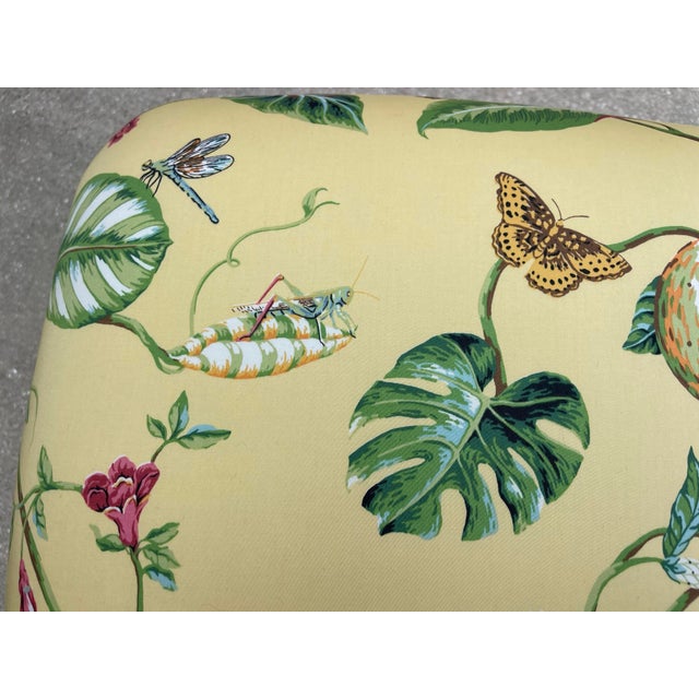 Yellow Vintage Newly Upholstered Ottomans in Thibaut “Lillian” Fabric – Coastal Palm Beach Style, Pair For Sale - Image 8 of 12