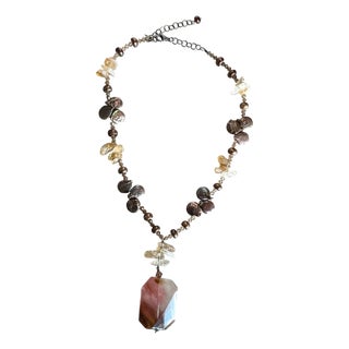 Vintage Boho Multi-Gemstone Necklace With Pendant For Sale