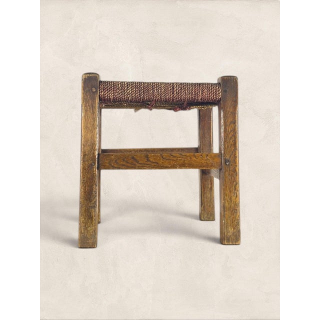 Antique English Oak Stool With Woven Rush Top For Sale - Image 4 of 8