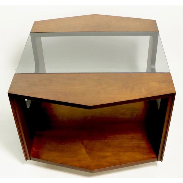 Mid Century Hexagonal Lane End Side Table With Smoked Glass Top For Sale - Image 10 of 13