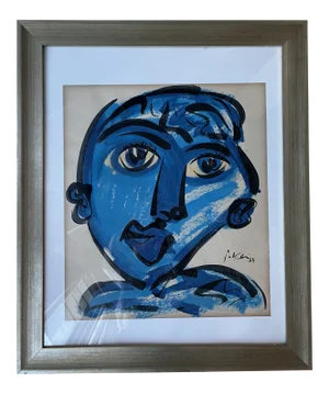 Mid 20th Century Abstract Expressionist Portrait Acrylic Painting by Peter Keil, Framed
