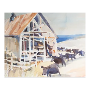 Signed Watercolor of a Farm by Sanford Brooks