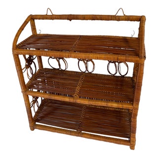 Vintage Wicker Three Tier Wall Shelf For Sale
