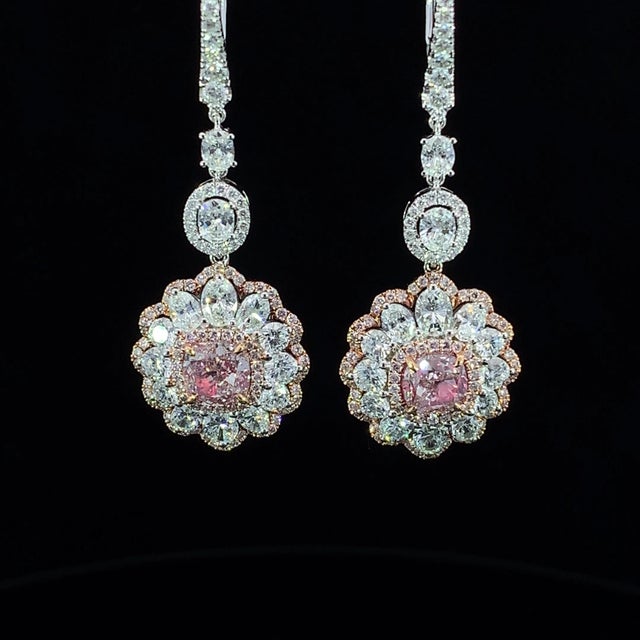 Certified 1 Carat Very Light Pink & White Diamond Drop Earrings in 18k Gold - 2 Pieces For Sale - Image 4 of 6