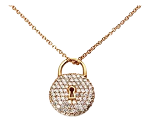Tiffany & Co. Diamond Round Padlock 18k Rose Gold Classic Pendant Necklace
