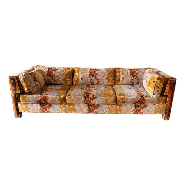 1960s Attributed to Milo Baughman for Thayer Coggin Sofa Jack Lenor Larsen Primavera For Sale