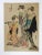 Vintage mid 20th century Japanese woodblock reprint of a courtesans admiring a telescope by Torii Kiyonaga. A Scene of the...
