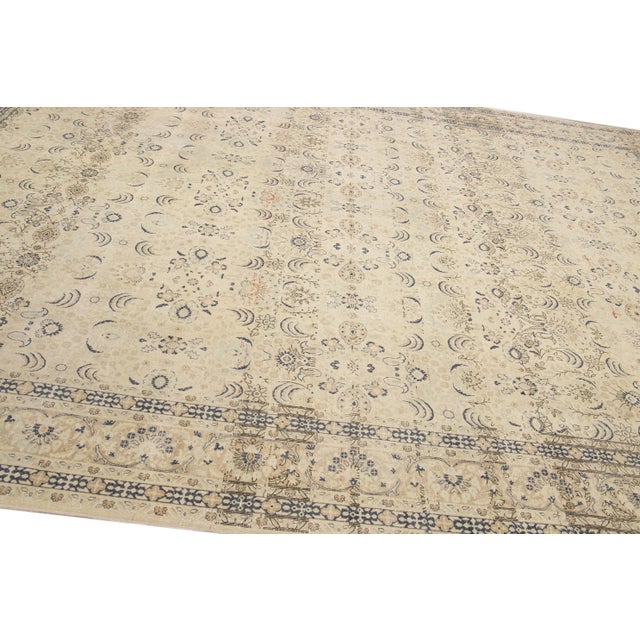 Antique Sivas Handmade Allover Motif Beige Oversize Wool Rug For Sale - Image 9 of 10