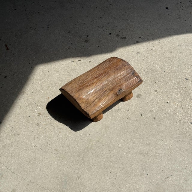 Wood Small Stool in Wabi-Sabi Monoxylous Blond Teak, 1980s For Sale - Image 7 of 11